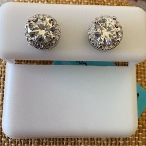 Solid Sterling Silver 1.83 Carat Halo VVSD Moissanite Studs